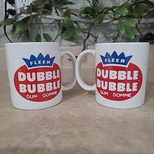 Dubble Bubble White Mugs with Red and Blue Logo